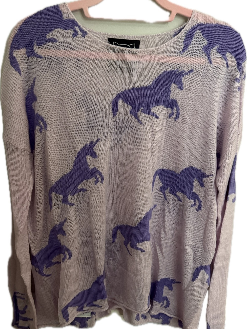 Drop Dead Lavender Crewneck Sweater with Purple Unicorn Motif Size M-L - Picture 2 of 6